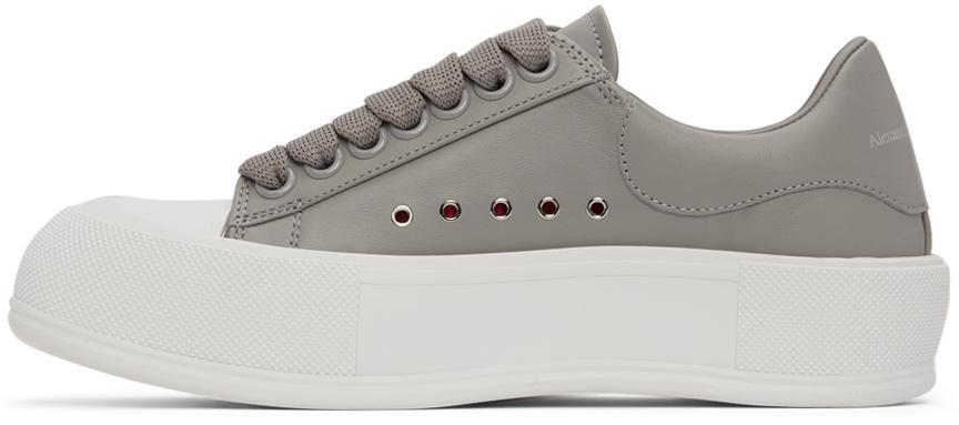 商品Alexander McQueen|Grey Leather Deck Lace-Up Plimsoll Sneakers,价格¥2274,第5张图片详细描述