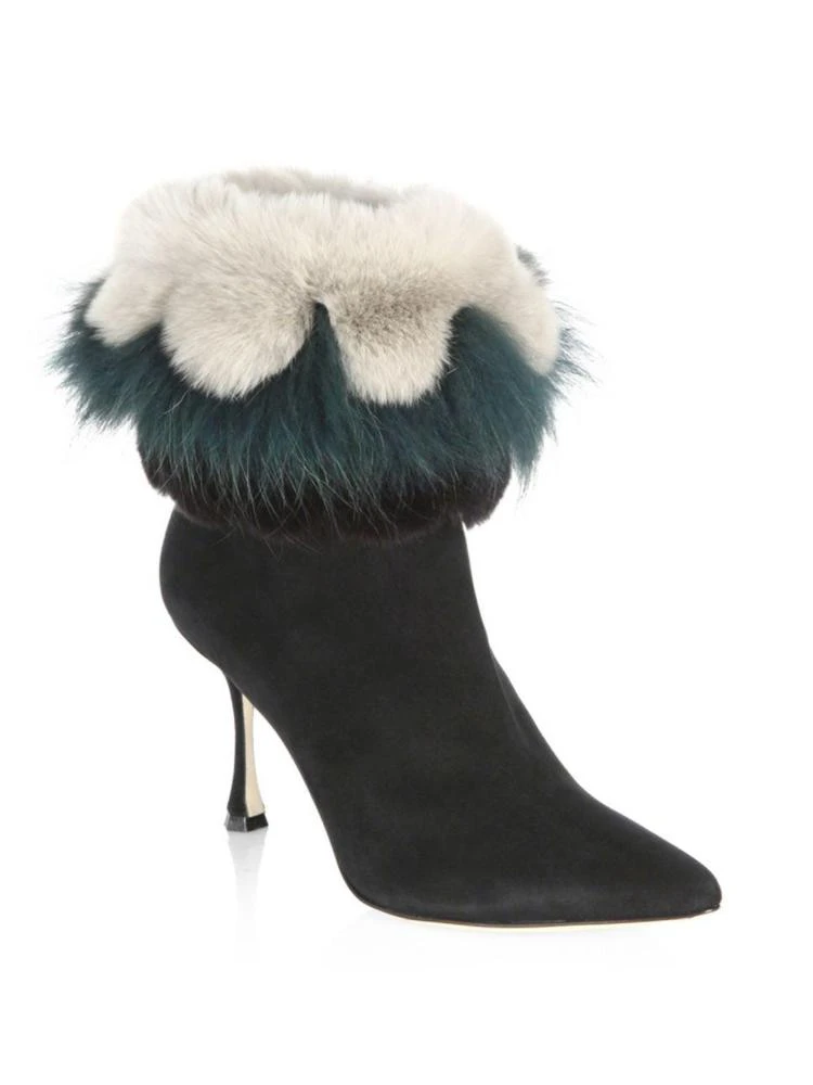 商品Manolo Blahnik|Remola 90 Fur & Suede Point Toe Booties,价格¥5321,第1张图片