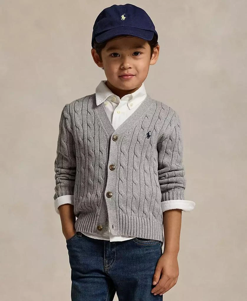 商品Ralph Lauren|Toddler and Little Boys Cable-Knit Cotton V-Neck Cardigan Sweater,价格¥494,第1张图片