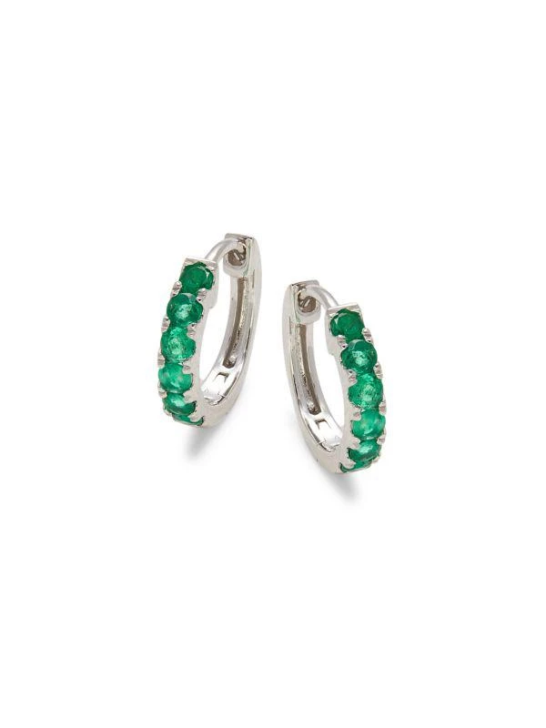 商品Effy|14K White Gold & Emerald Huggie Hoop Earrings,价格¥3588,第1张图片