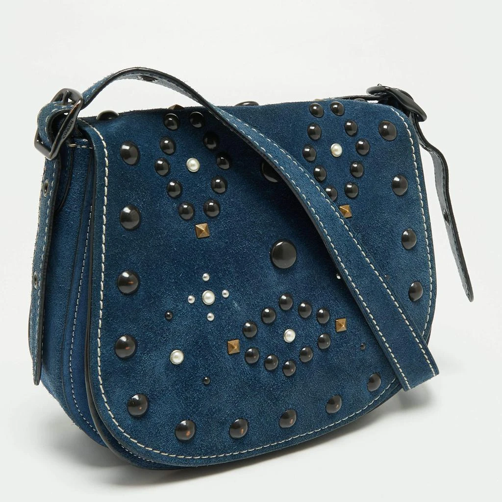 商品[二手商品] Coach|Coach Blue Leather Studded Saddle Crossbody Bag,价格¥1211,第3张图片详细描述