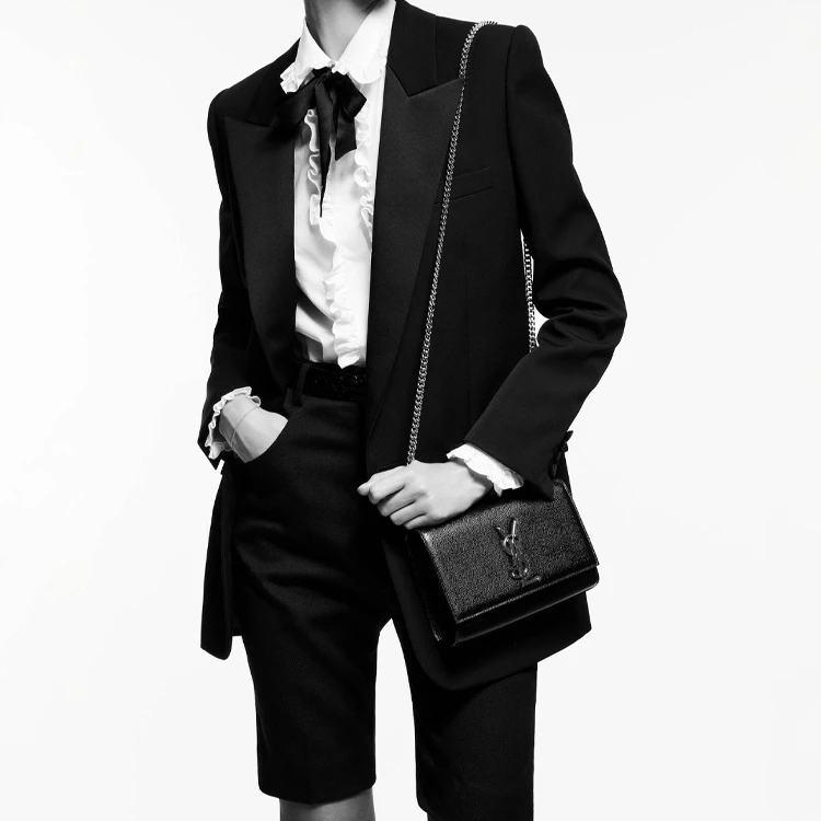 商品[国内直发] Yves Saint Laurent|圣罗兰 YSL KATE 银标Logo 粒面压印牛皮 链条包单肩斜挎包 小号 女款 黑色 经典推荐,价格¥13662,第7张图片详细描述