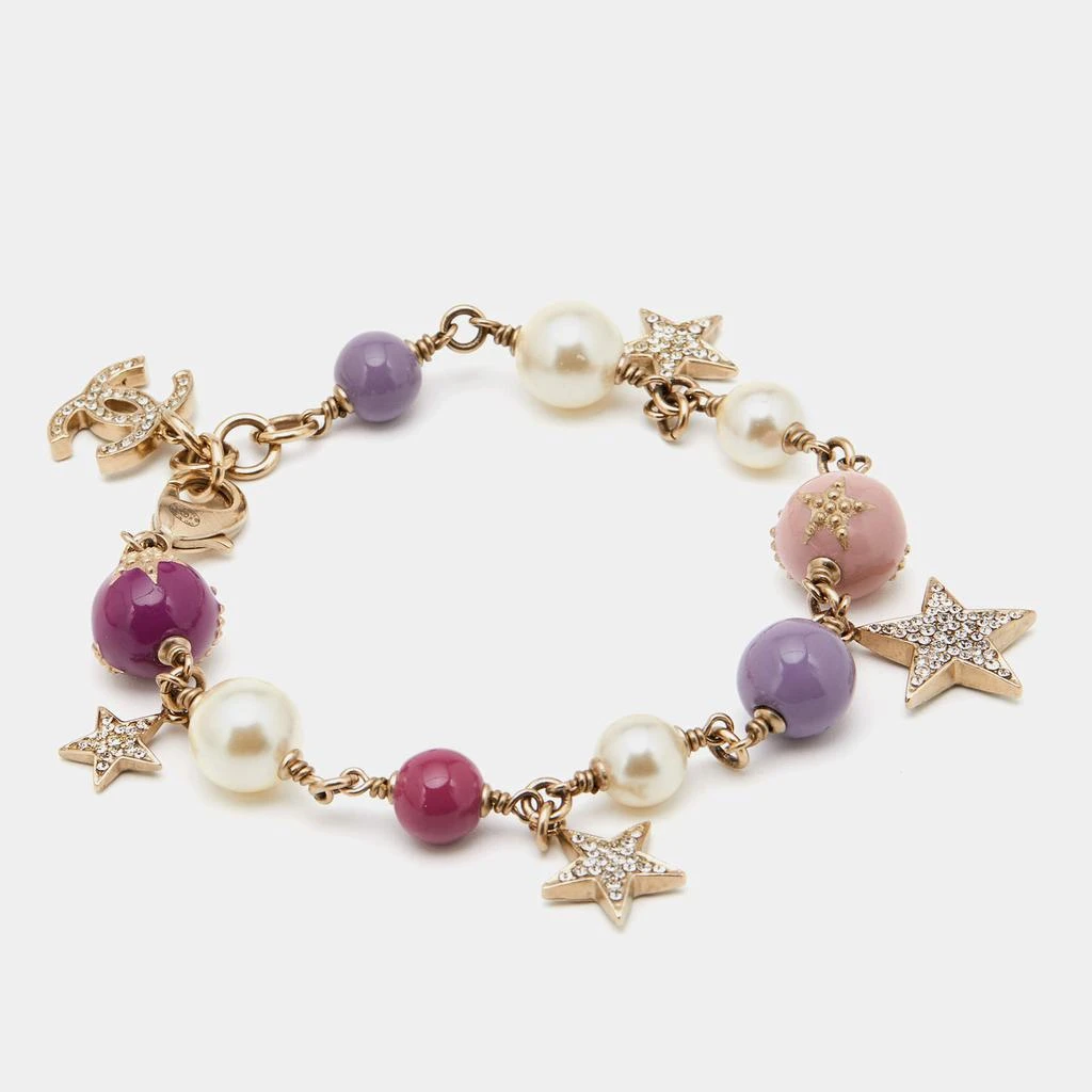 商品[二手商品] Chanel|Chanel Pale Gold Tone CC Crystal Star & Bead Bracelet,价格¥4705,第2张图片详细描述