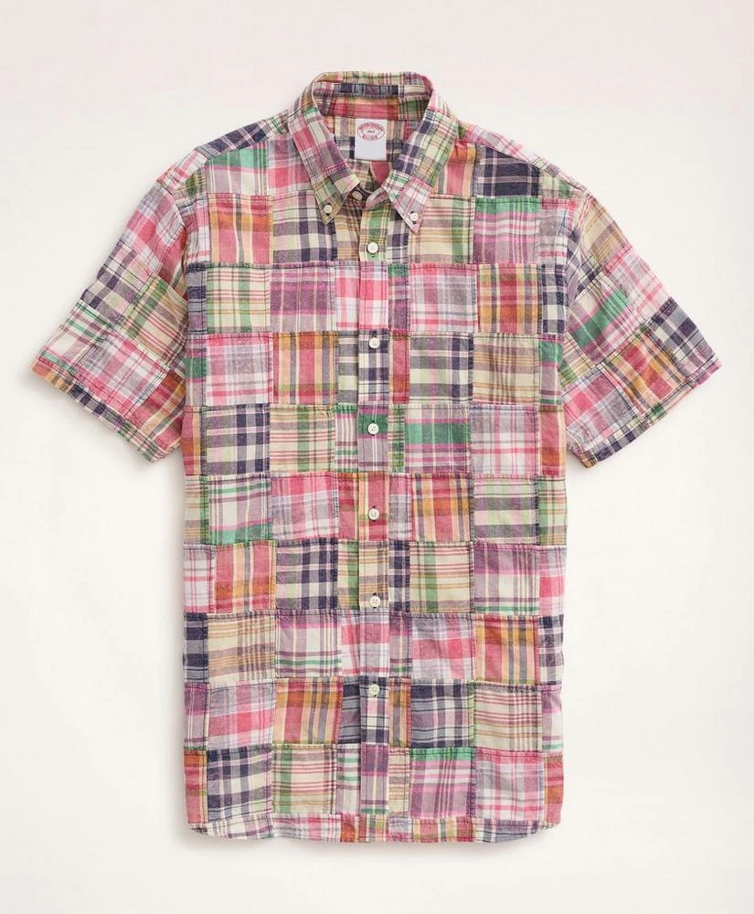商品Brooks Brothers|Big & Tall Sport Shirt, Short-Sleeve Patchwork Madras,价格¥1101,第1张图片
