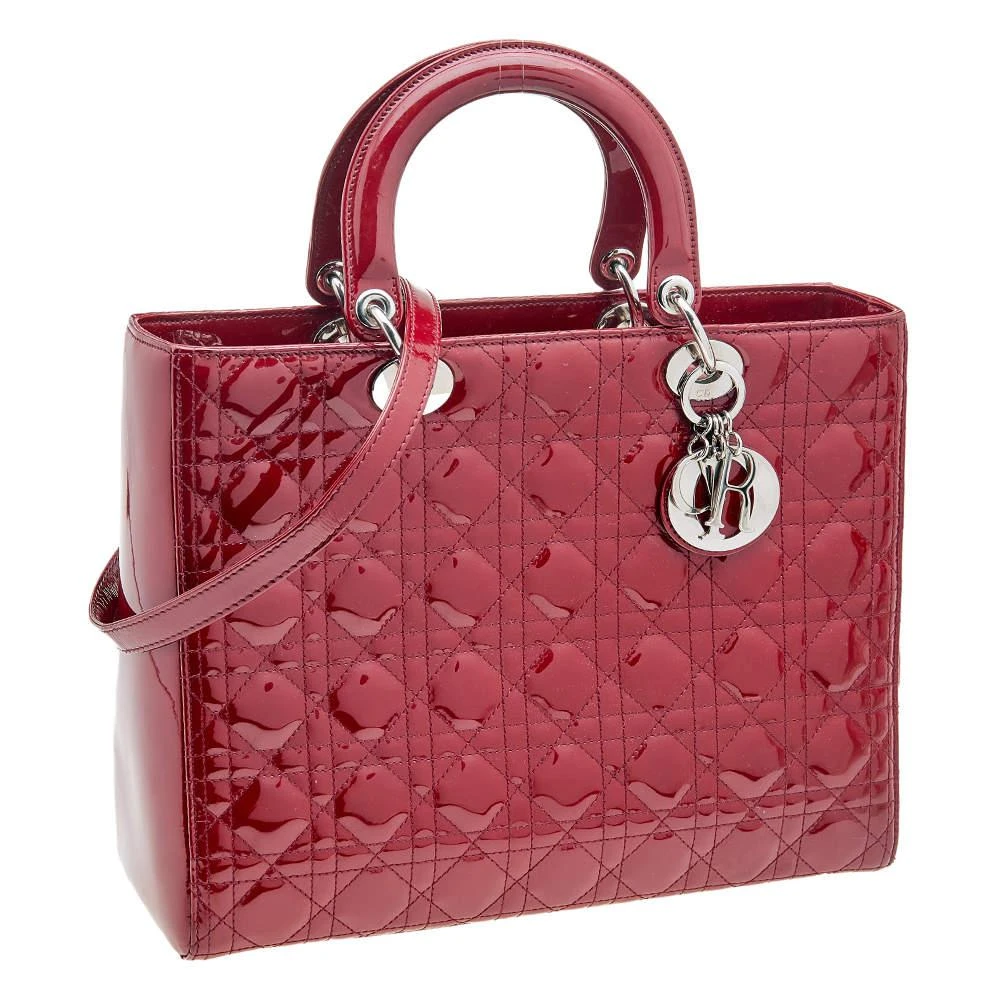 商品[二手商品] Dior|Dior Red Cannage Patent Leather Large Lady Dior Tote,价格¥14218,第3张图片详细描述