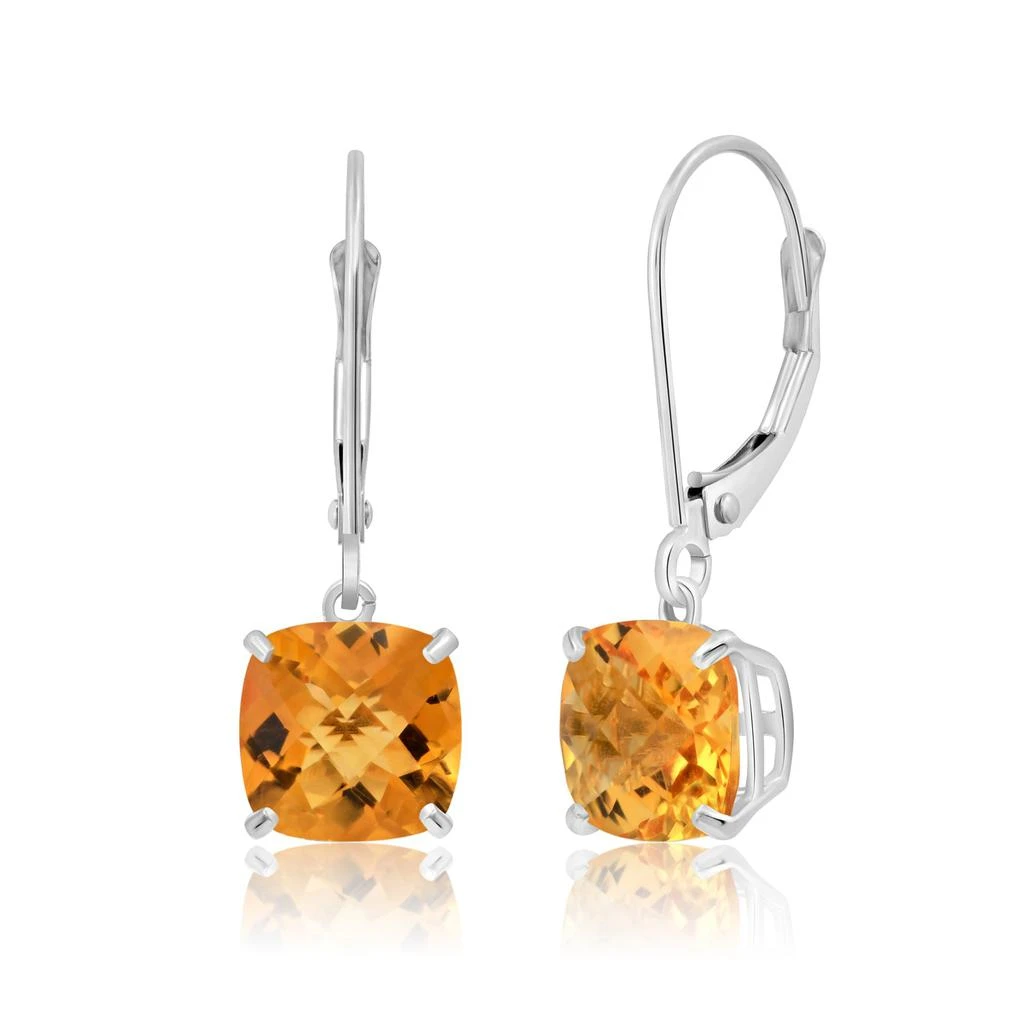 14k Solid White Gold Gemstone Dangle Leverback Earrings (8mm) 商品