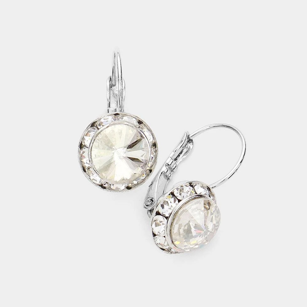 商品FASHNZFAB|Rivoli Cut Genuine Crystal Lever Back Earrings - Gray, Silver,价格¥201,第1张图片
