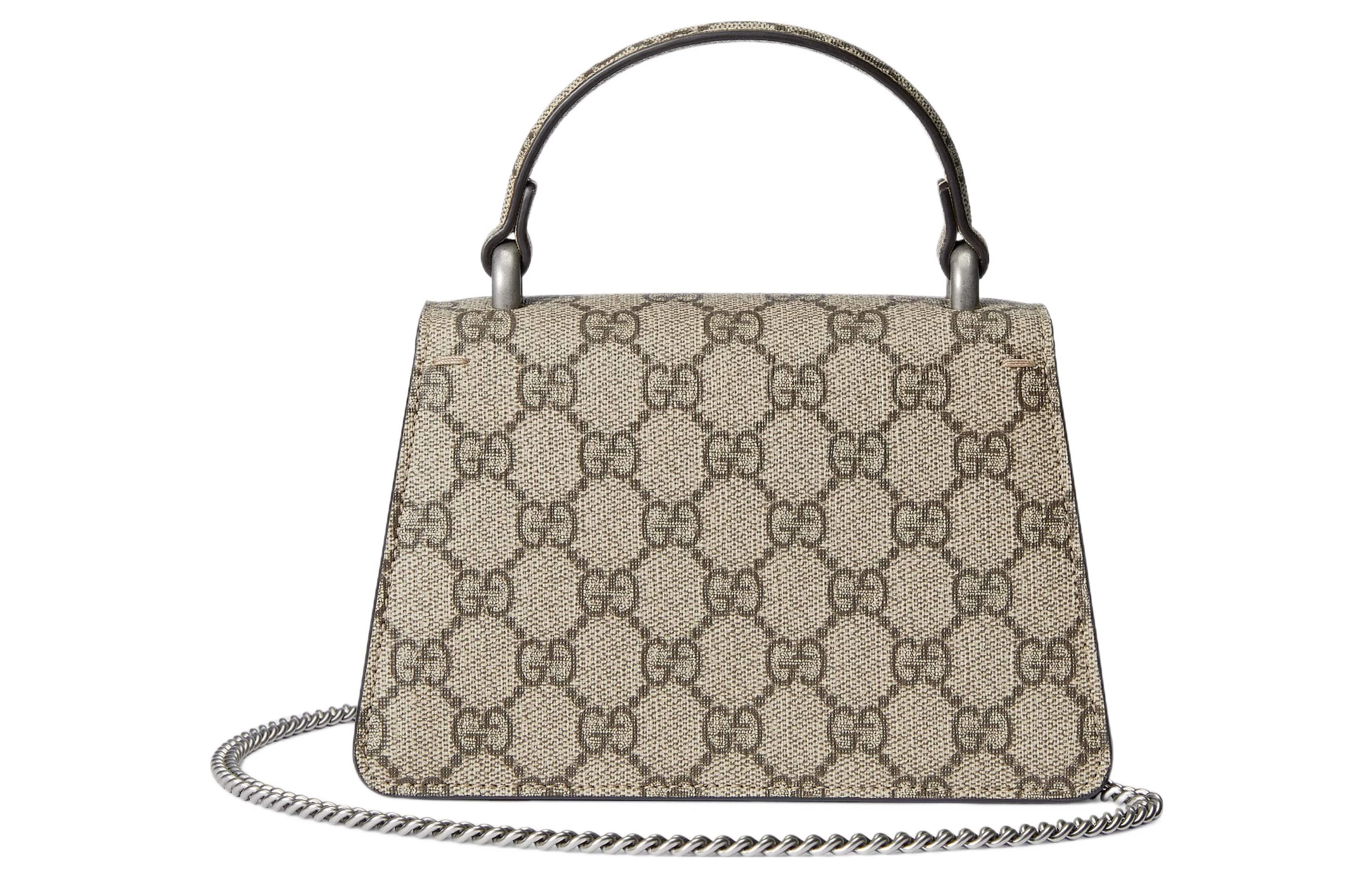 商品[国内直发] Gucci|古驰 老花Logo磁性纽扣虎头封口 帆布 单肩斜挎手提包 迷你 女款 米色和乌木色,价格¥12394,第6张图片详细描述