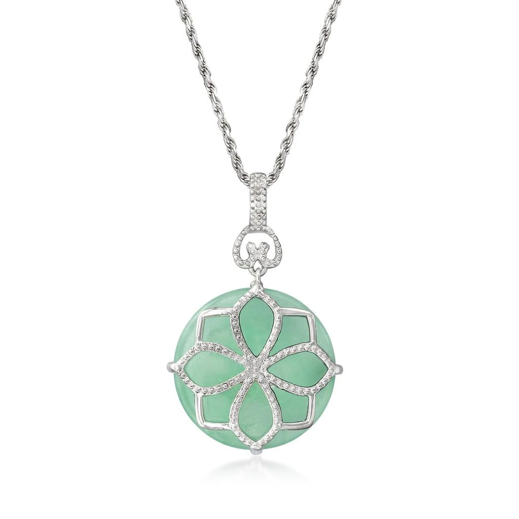 商品Ross-Simons|Jade Flower Pendant Necklace in Sterling Silver,价格¥1329,第1张图片