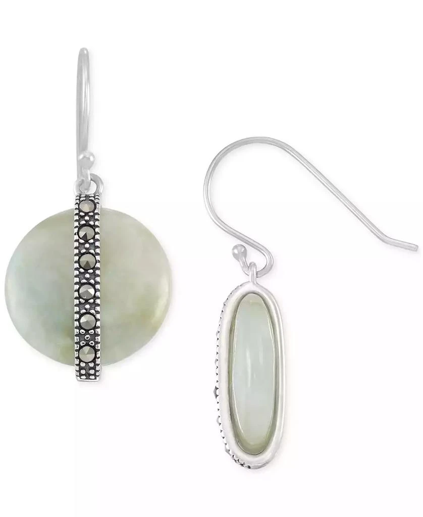 商品Macy's|Jade & Marcasite Vertical Bar Circle Drop Earrings in Sterling Silver,价格¥451,第1张图片