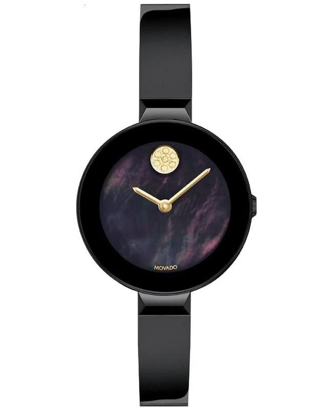 商品Movado|Movado Bold Bangle Black Mother of Pearl Dial Black Steel Women&apos;s Watch 3600775,价格¥2865,第1张图片