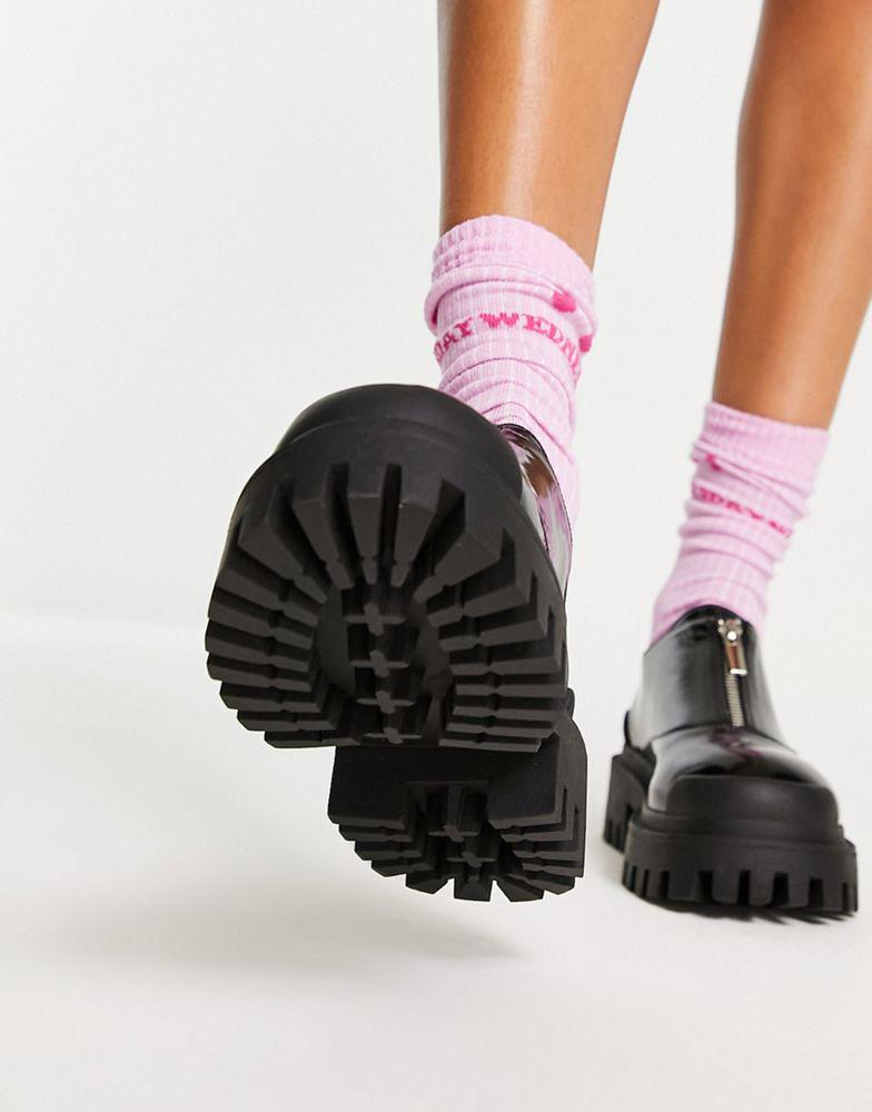 ASOS DESIGN Martian chunky zip front flat shoes in black商品第3张图片规格展示