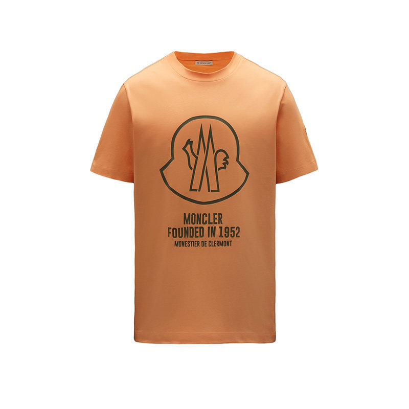 商品Moncler|【预售3-7天】Moncler/蒙克莱 22年秋冬新款 男士珊瑚色纯棉箔纸徽标印纹短袖T恤H10918C000298390T32T,价格¥1841,第1张图片