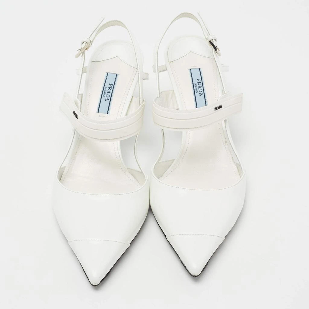 商品[二手商品] Prada|Prada White Leather and Rubber Pointed Toe Slingback Pumps Size 39,价格¥3271,第3张图片详细描述