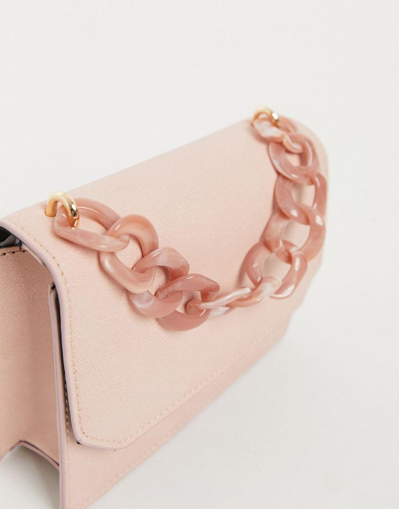 ASOS DESIGN cross body bag with resin top handle chain and detachable strap in blush商品第2张图片规格展示