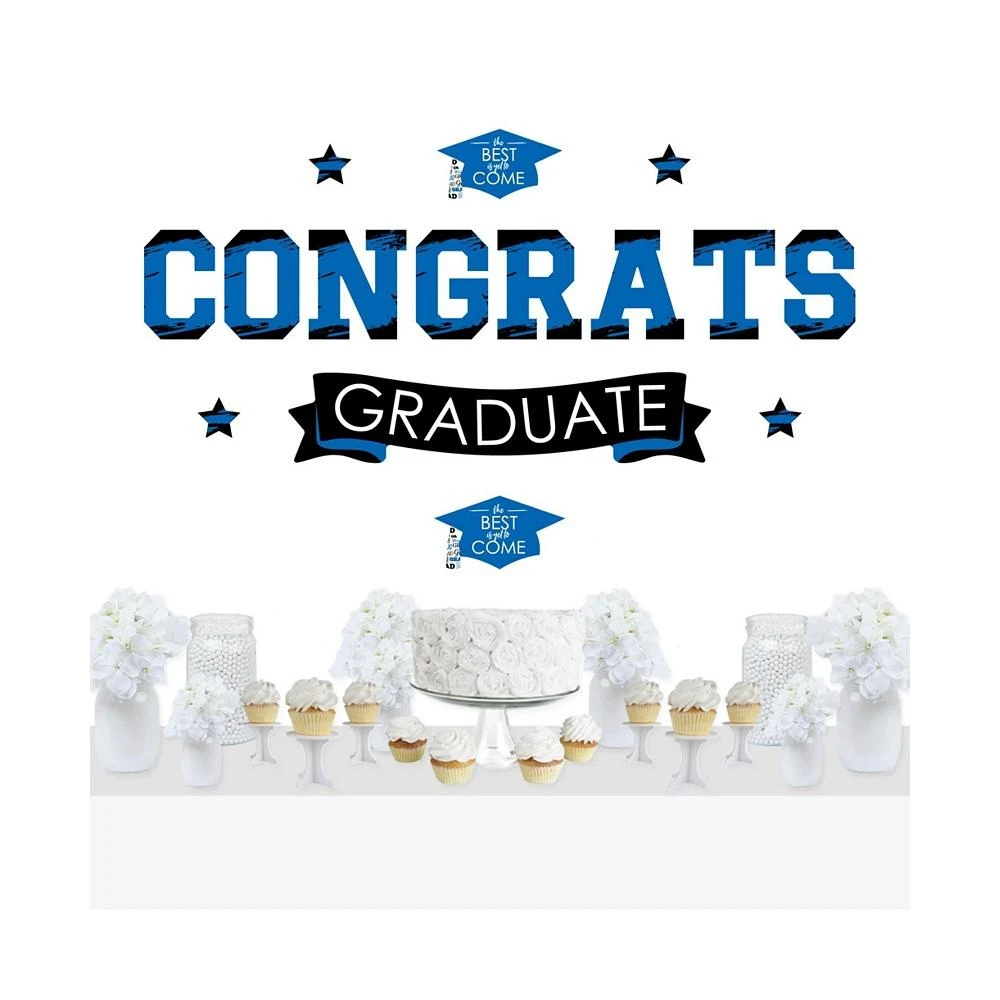 商品Big Dot of Happiness|Blue Grad Best is Yet to Come Peel & Stick Graduation Party Wall Decals Backdrop,价格¥261,第1张图片
