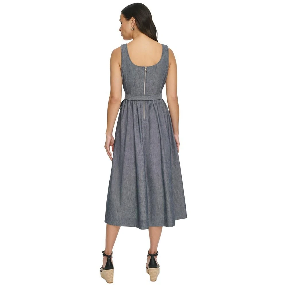 商品DKNY|Women's Chambray Square-Neck Sleeveless Midi Dress,价格¥599,第2张图片详细描述