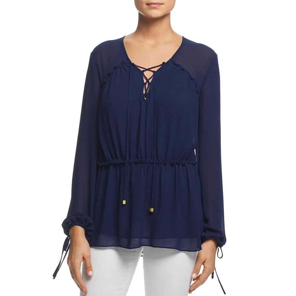 商品Michael Kors|MICHAEL Michael Kors Womens Semi-Sheer Lace-Up Blouse,价格¥375,第1张图片