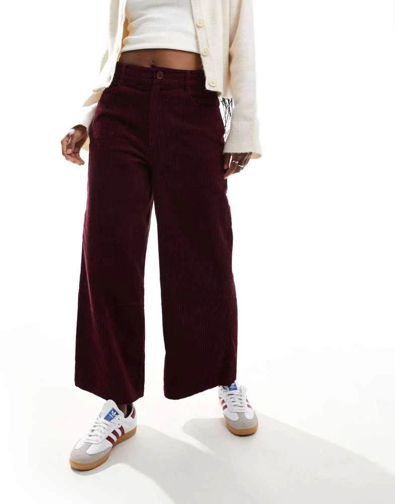 商品ASOS|ASOS DESIGN cord cropped wide leg trousers in dark cherry,价格¥266,第1张图片