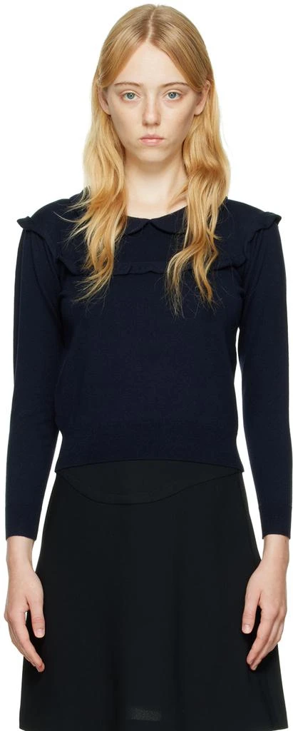 商品See by Chloé|Navy Ruffle Sweater,价格¥2196,第1张图片