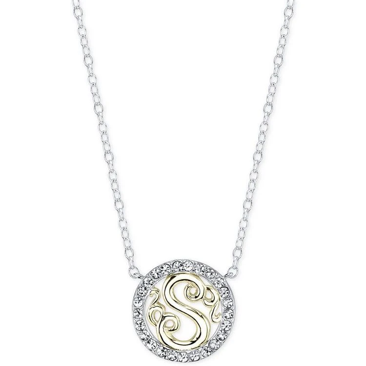 商品Unwritten|Initial "S" Pendant Necklace with Crystal Pavé Circle in Sterling Silver and Gold Flash,价格¥150,第2张图片详细描述