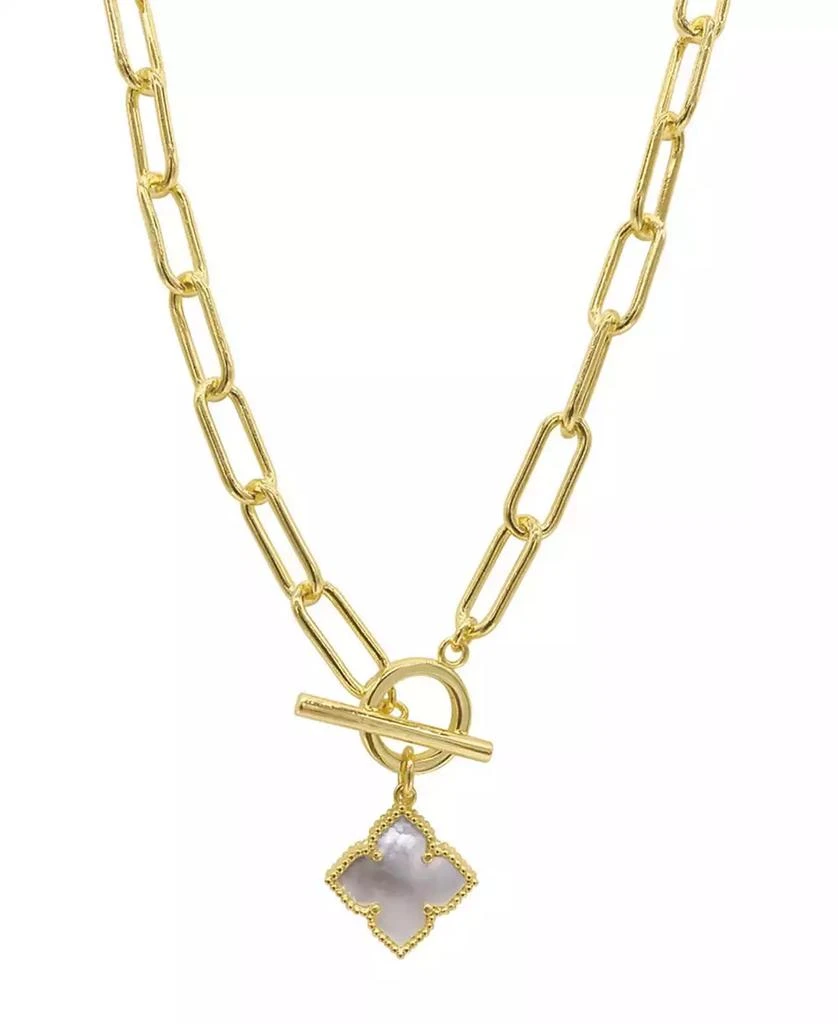 商品ADORNIA|19" Paper Clip Chain Toggle 14K Gold Plated Flower White Imitation Mother of Pearl Necklace,价格¥158,第1张图片