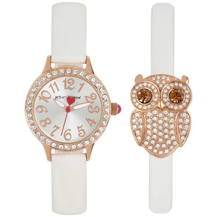 商品Betsey Johnson|Women's White Imitation Leather Strap Watch & Bracelet Set 30mm BJ00536-38,价格¥141,第2张图片详细描述