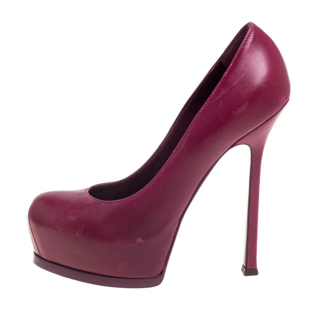 商品[二手商品] Yves Saint Laurent|Saint Laurent Burgundy Leather Tribtoo Platform Pumps Size 37,价格¥1176,第2张图片详细描述