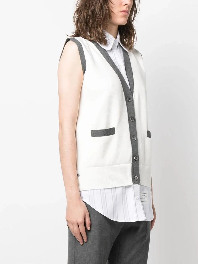 商品Thom Browne|THOM BROWNE WOMEN 4 BAR ROUND COLLAR OXFORD SHIRT V-NECK CARDIGAN COMBO,价格¥12095,第1张图片