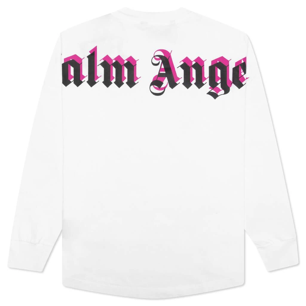 商品Palm Angels|Palm Angels Double Logo Over L/S Tee - White/Fuchsia,价格¥2632,第2张图片详细描述