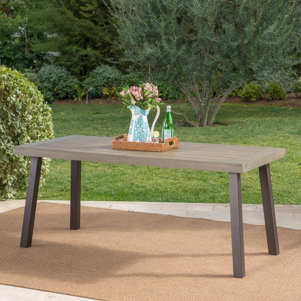 商品Streamdale Furniture|Streamdale Della Acacia Wood Dining Table, Grey/Rustic Metal,价格¥3421,第4张图片详细描述