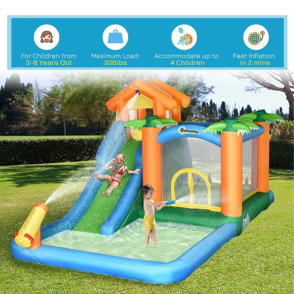 Streamdale 6-in-1 Tropical Inflatable Water Slide Summer Theme Jumping Castle Includes Floating Ball Slide Trampoline Pool Cannon Climbing Wall with Carry Bag 商品