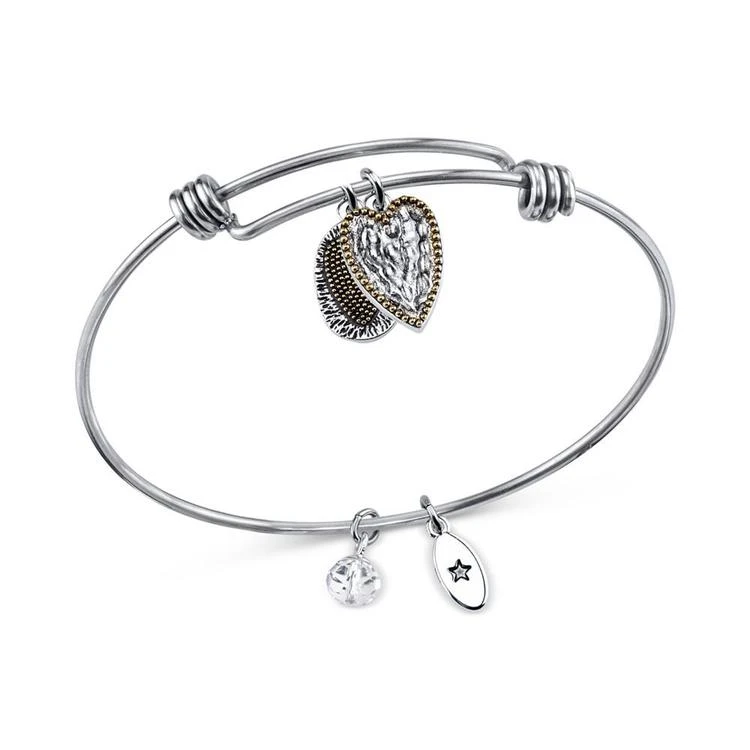 商品Unwritten|Two-Tone Crystal Accented Love Life Charm Adjustable Bangle Bracelet in Stainless Steel with 14k Gold-Plating,价格¥206,第2张图片详细描述