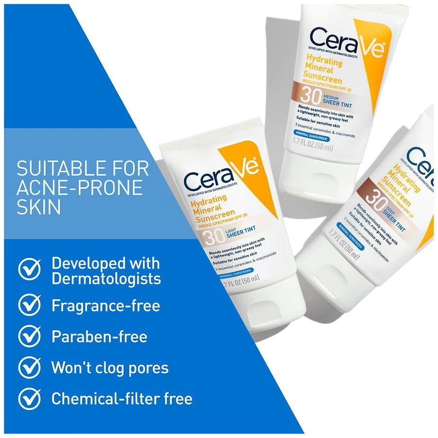商品CeraVe|Hydrating Mineral Sunscreen SPF 30 for Face with Sheer Tint,价格¥148,第5张图片详细描述