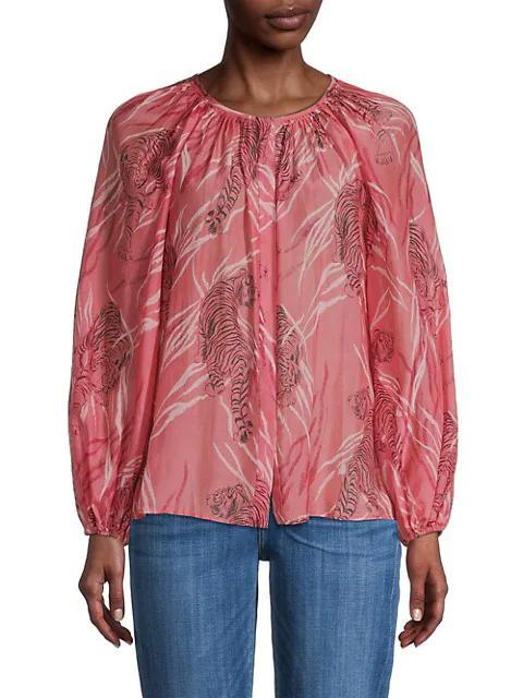 商品Kobi Halperin|Leon Tiger-Print Cotton-Silk Blouse,价格¥2967,第5张图片详细描述