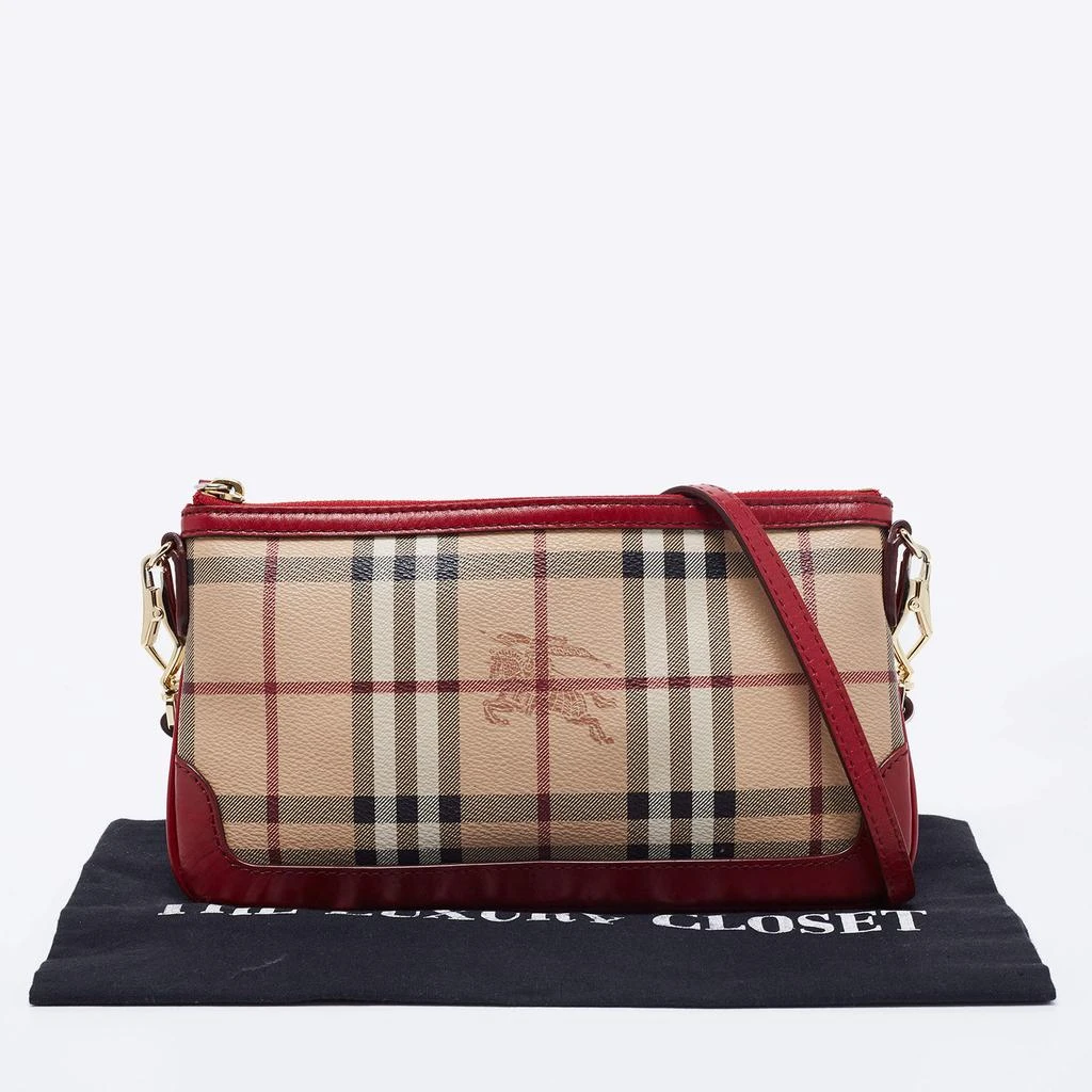 Burberry Beige/Red Haymarket Check PVC And Leather Small Peyton Crossbody Bag 商品