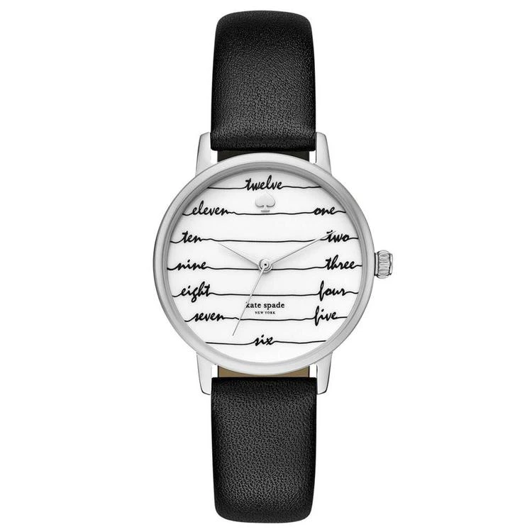 商品Kate Spade|Women's Metro Black Leather Strap Watch 34mm,价格¥786,第1张图片