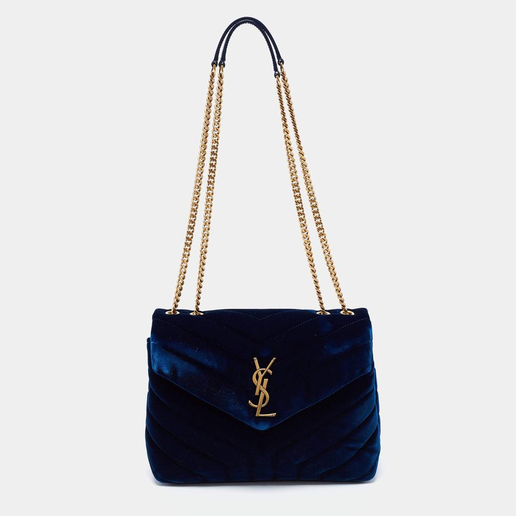 商品[二手商品] Yves Saint Laurent|Saint Laurent Blue Velvet and Leather Small Loulou Shoulder Bag,价格¥16330,第1张图片