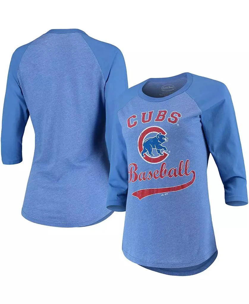 商品Majestic|Women's Royal Chicago Cubs Team Baseball Three-Quarter Raglan Sleeve Tri-Blend T-shirt,价格¥240,第2张图片详细描述