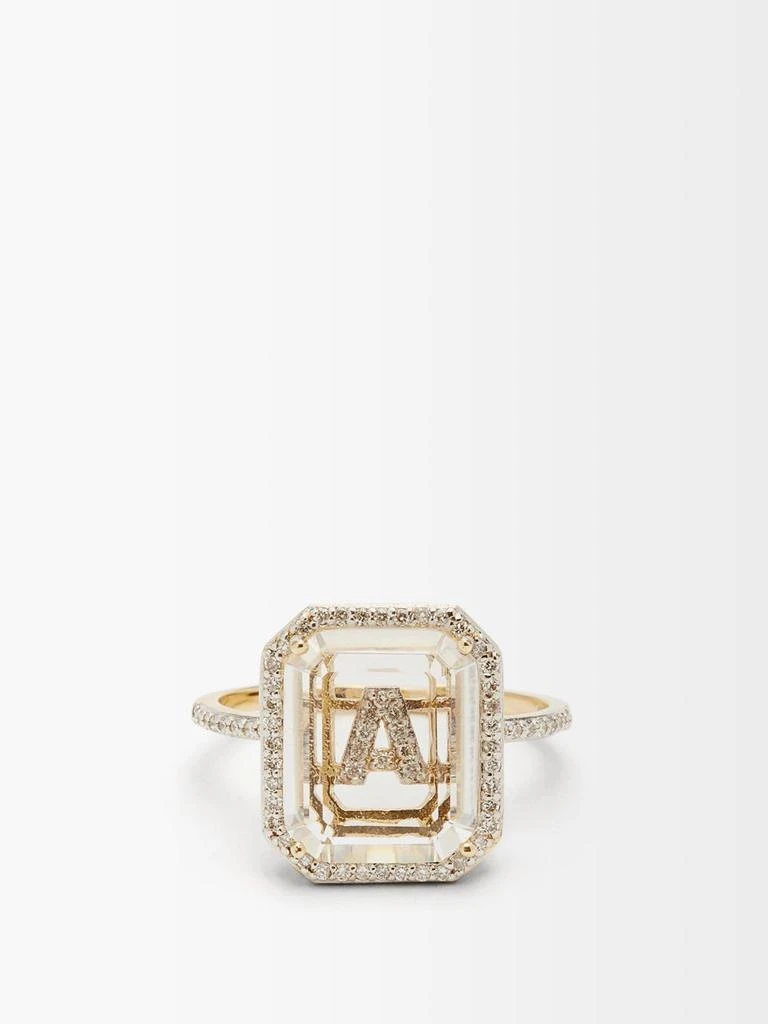 商品MATEO|Initials diamond, quartz & 14kt gold ring A-I,价格¥10638,第1张图片