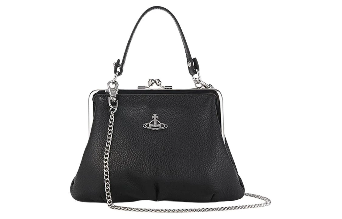 商品[国内直发] Vivienne Westwood|西太后 logo标牌银色五金配件链式肩带 牛皮 手提单肩包 男女同款情侣款 黑色,价格¥2289,第1张图片