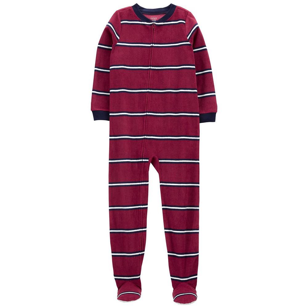 Little Boys One-Piece Stripes Fleece Footie Pajama商品第1张图片规格展示