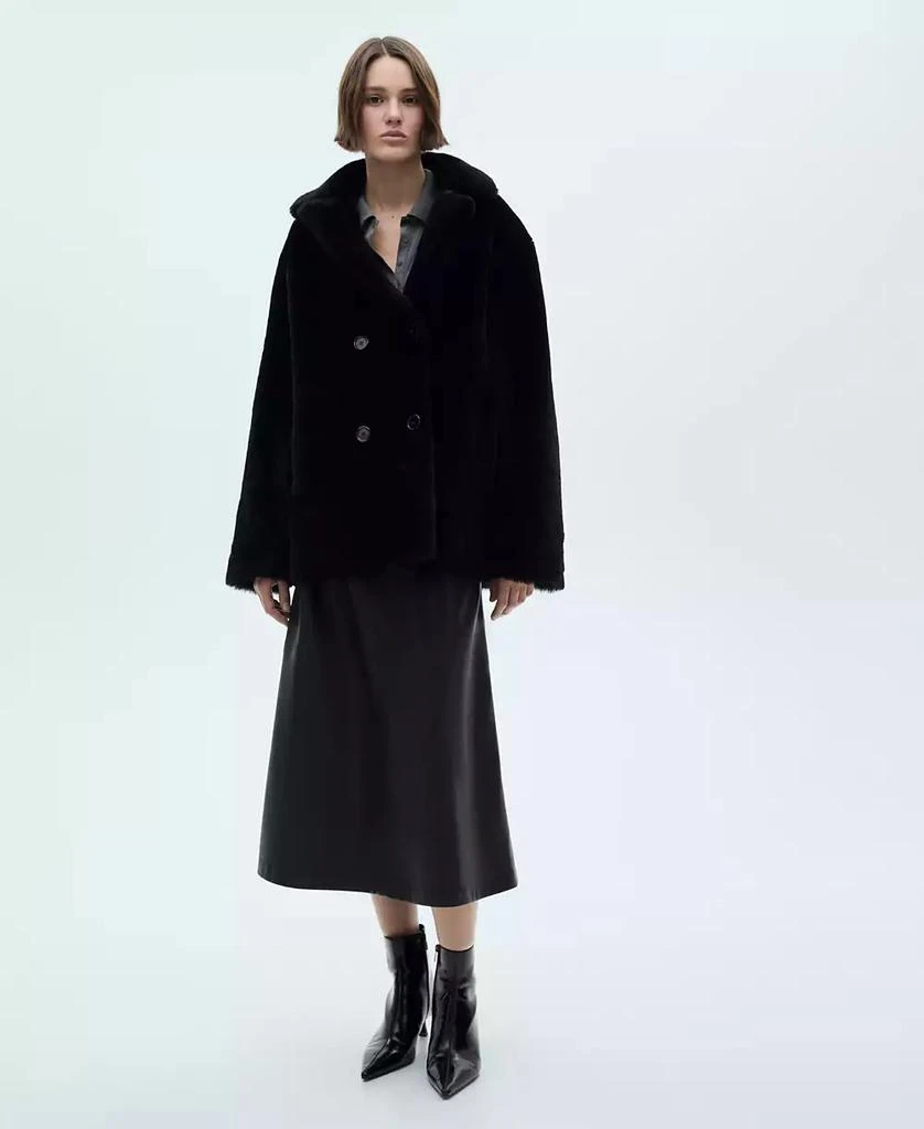 商品Mango|Women's Double-Breasted Leather Coat,价格¥4166,第5张图片详细描述