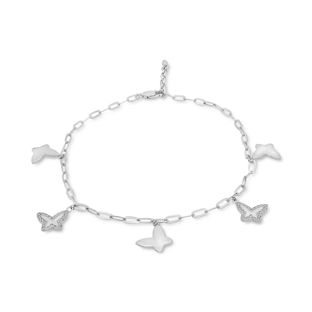商品Wrapped|Diamond Butterfly Charm Ankle Bracelet (1/10 ct. t.w.) in Sterling Silver, Created for Macy's,价格¥912,第1张图片
