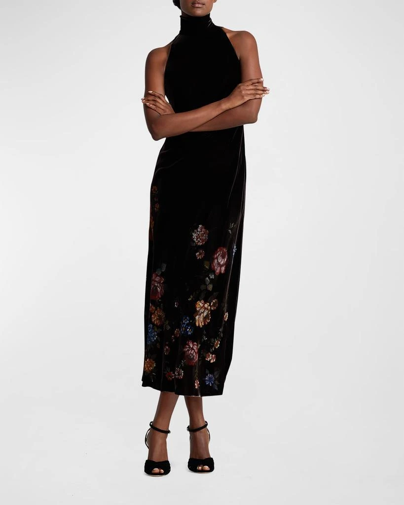 商品Ralph Lauren|Orilla Floral Turtleneck Velvet Tea-Length Dress,价格¥8495,第1张图片