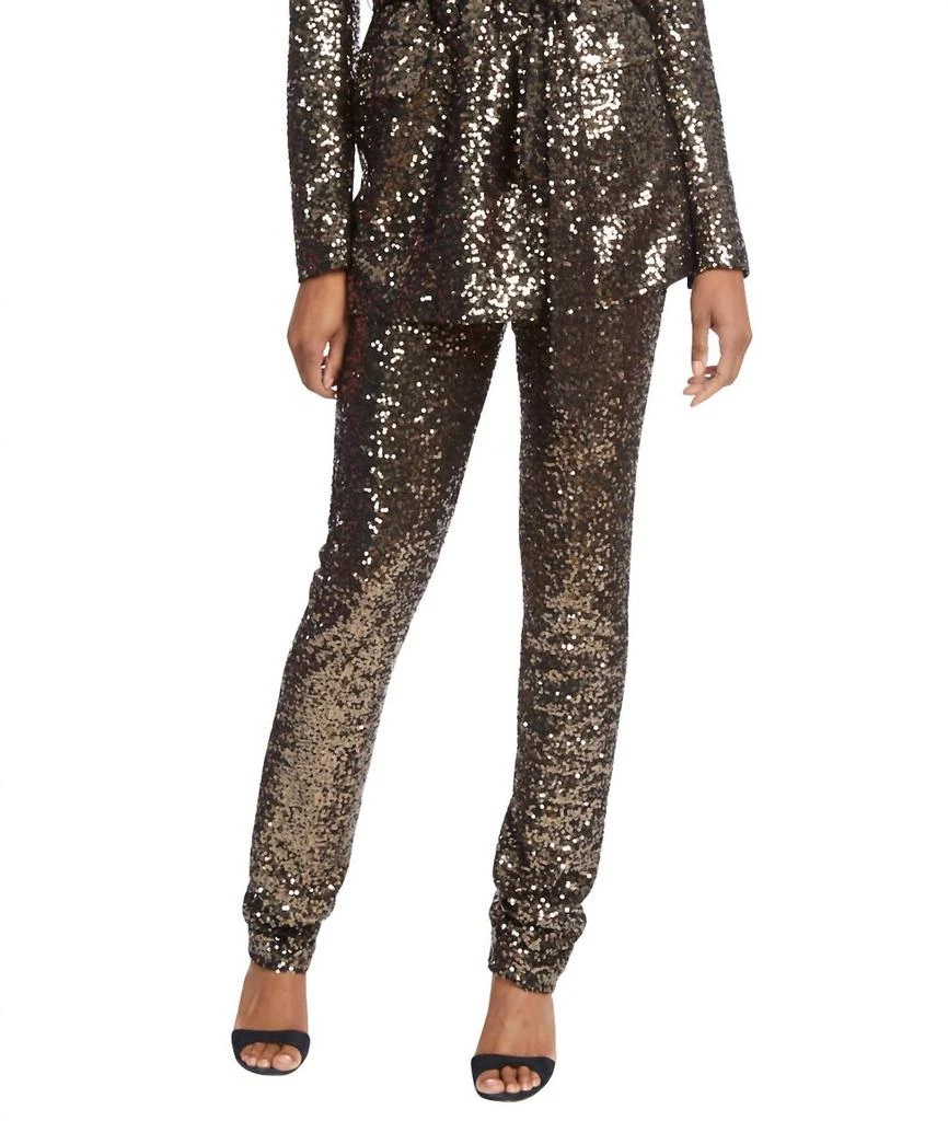 商品Badgley Mischka|Sequin Slim Pants In Cocoa Gold,价格¥1923,第1张图片