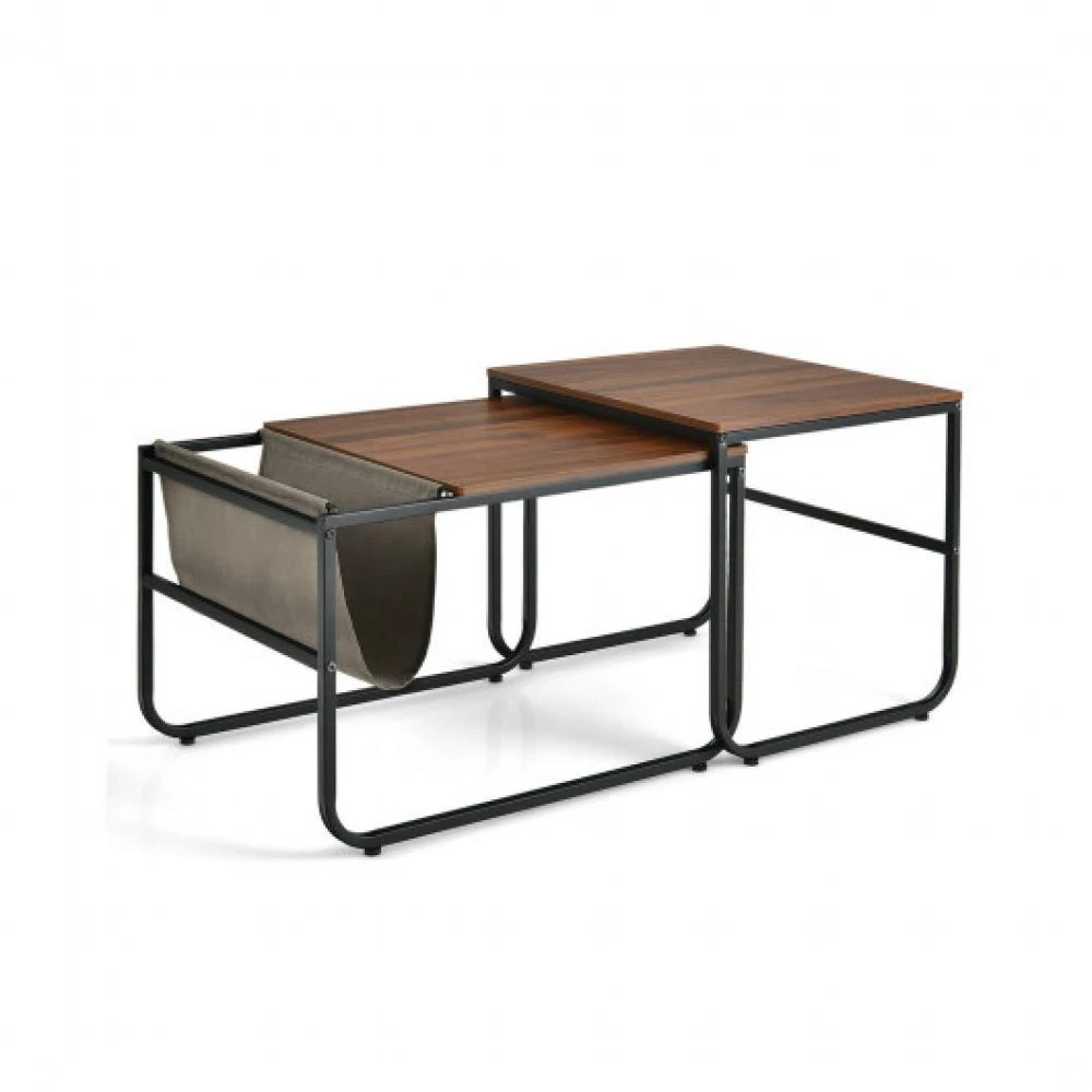 商品Hivvago|Set of 2 Nesting Coffee Tables with Side Pocket for Living Room Bedroom-Rustic Brown,价格¥822,第1张图片