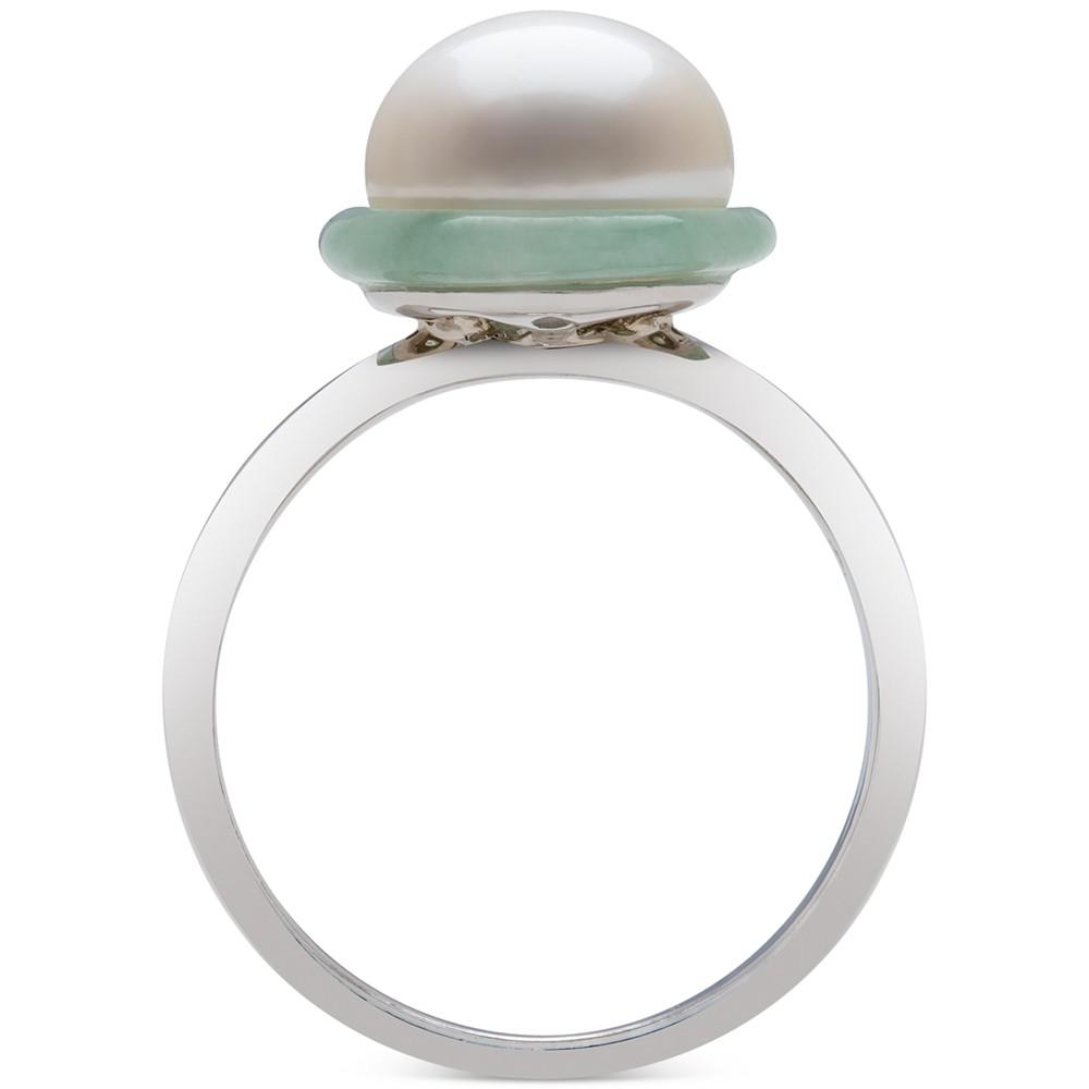 Cultured Freshwater Pearl (9mm) & Jade Halo Ring in Sterling Silver商品第3张图片规格展示