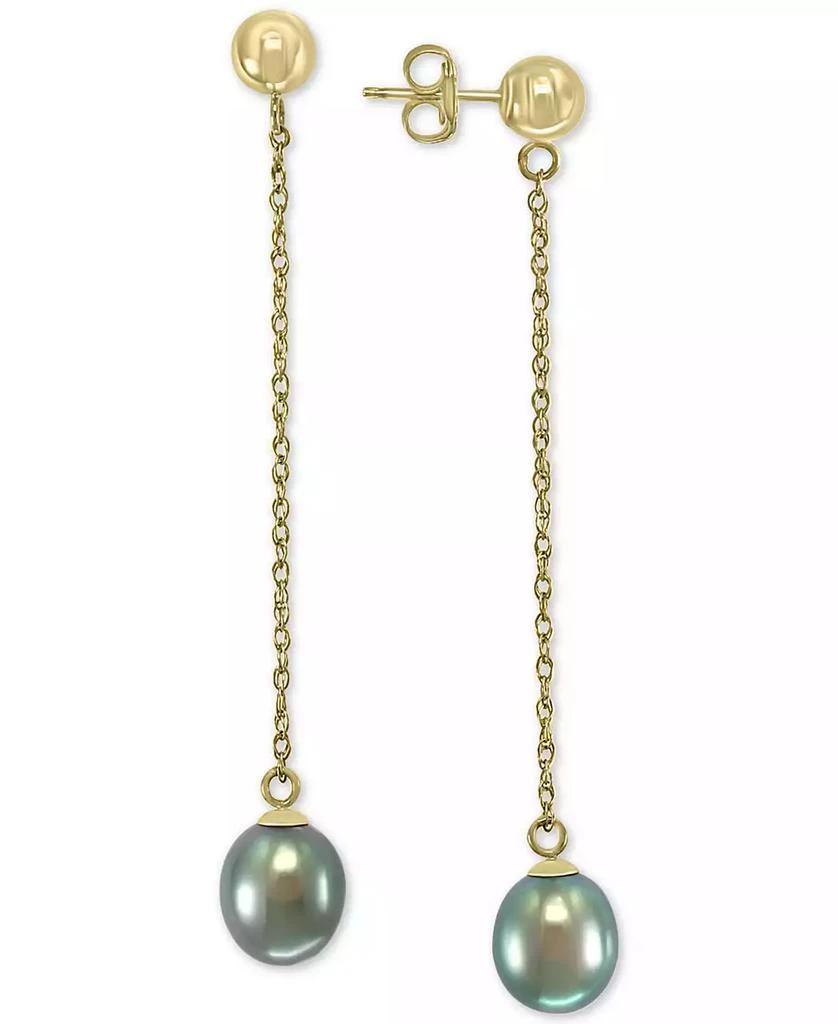 商品Effy|EFFY® Gray Cultured Freshwater Pearl (7mm) Drop Earrings in 14k Gold (Also in Peach Cultured Freshwater Pearl),价格¥777,第2张图片详细描述