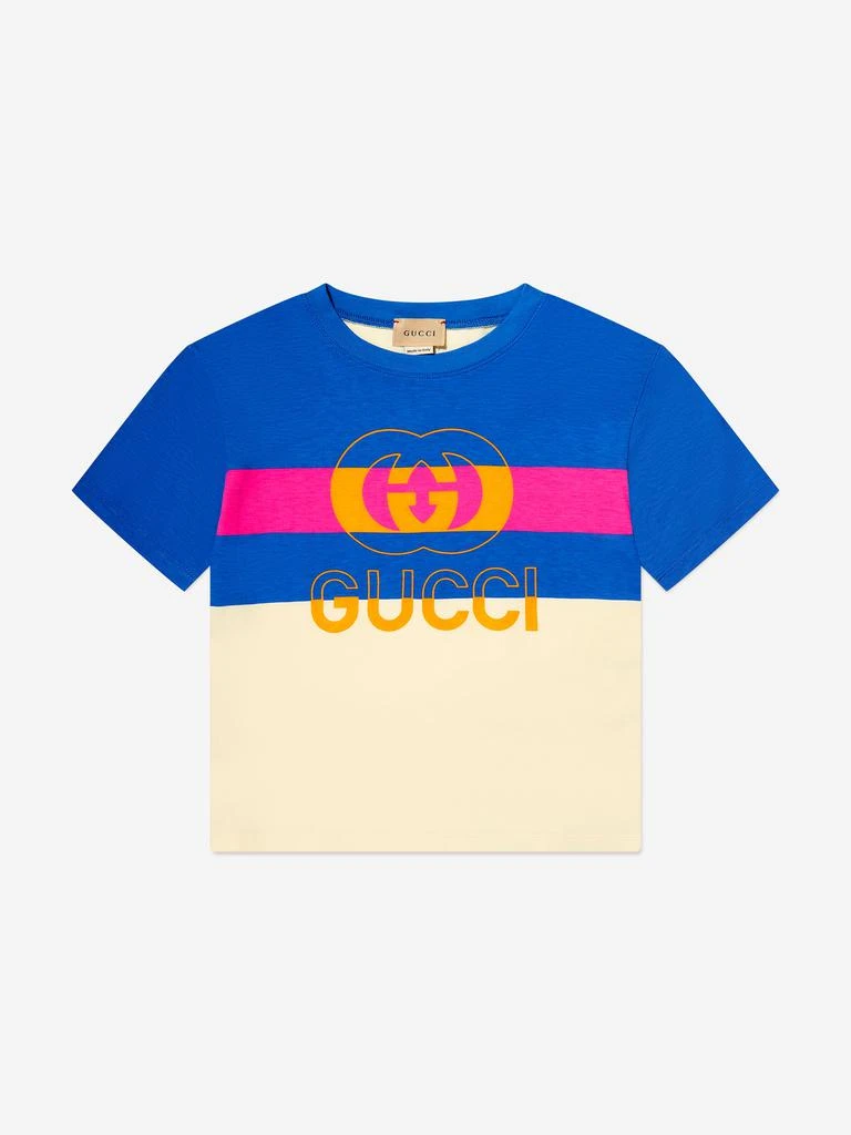 商品Gucci|Kids Logo Print T-Shirt in Blue,价格¥1508,第1张图片